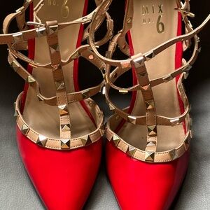 Mix No. 6 Red and Tan Studded Heels